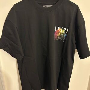 AMIRI Black Tee with Multicolor Drip Logo